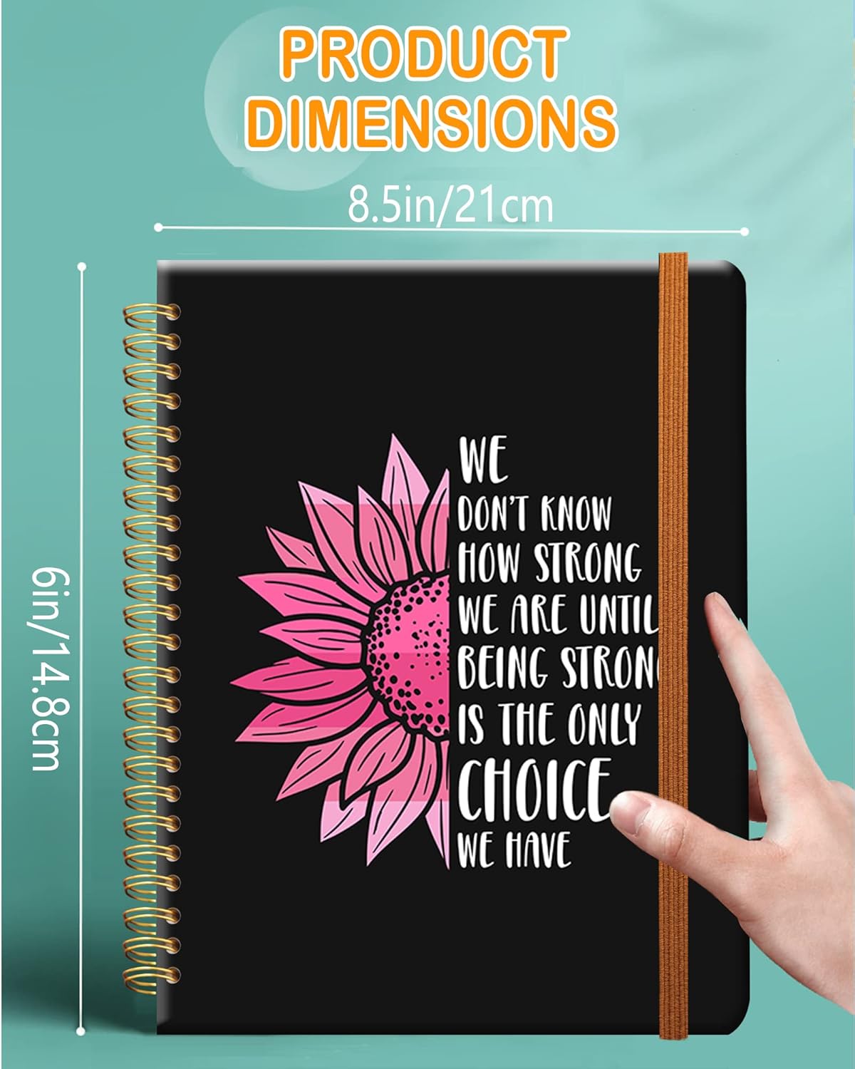 Ruled Spiral Writing Notebook,A5 Hardcover Lined College Journal for Women Lady Girl,Strong Twin-Wire Binding with Premium Paper,8.4" X 6",Perfect for School,Office,Home Gifts(Sunflower Breast Cancer) - Image 4