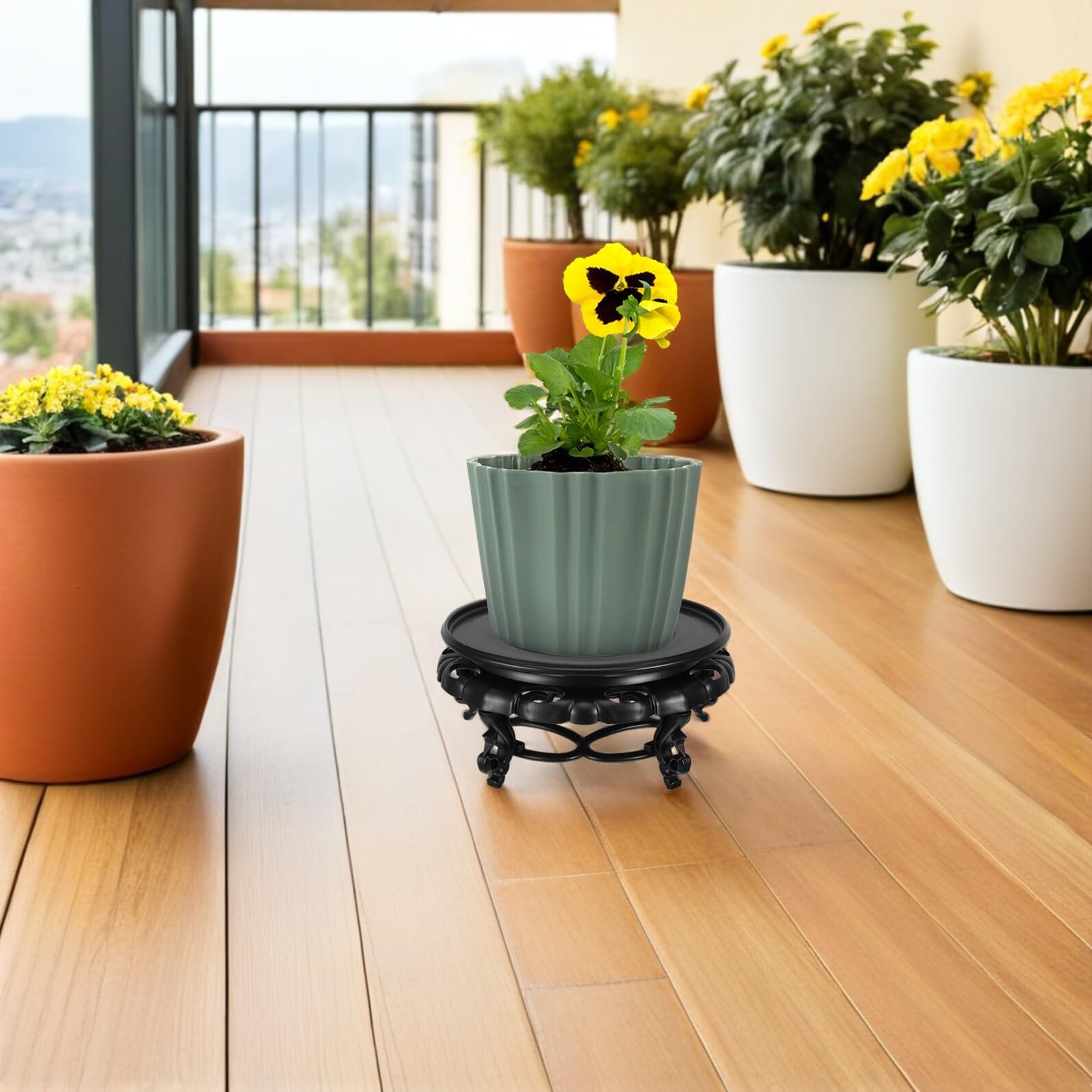Soporte para Macetas Redondo Imitación Madera de Resina 26 Cm, Pedestal Decorativo Estable para Plantas de Interior, Elevador de Exhibición Adecuado para Bonsáis, Jarrones