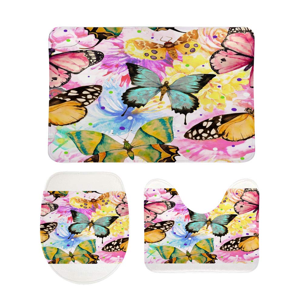 Tapis de salle de bain antidérapants lavables avec tapis contour en U et housse de WC