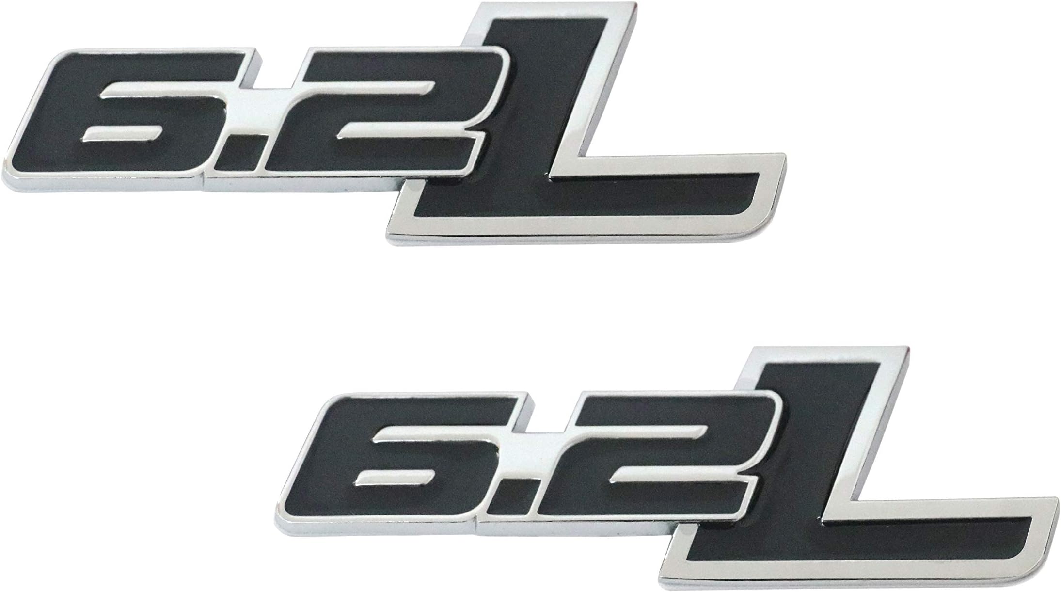 6.2 Liter Engine Aluminum Emblems Badges in Silver and Black - 4.5" Long Pair