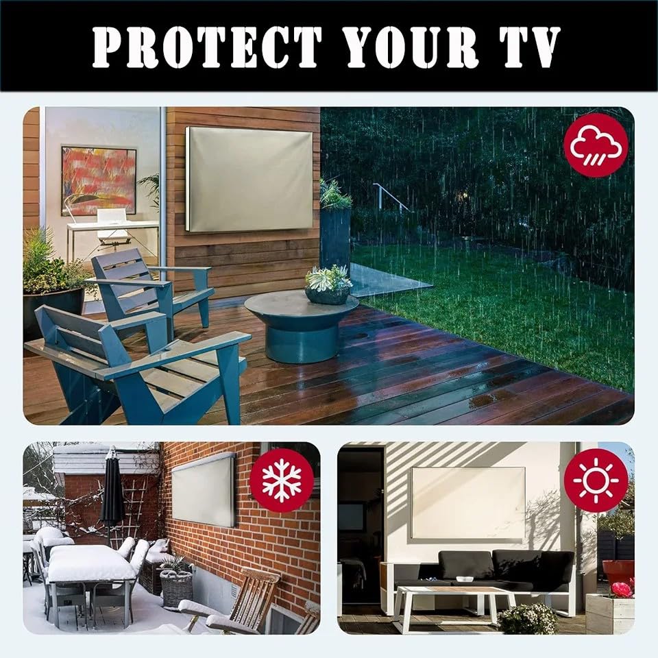 Funda Tv Exterior Outdoor TV Cover, Waterproof Weatherproof Enclosures Screen Protectors, Garden Patio Anti-Dust Protector Tv Exterior(Beige,40-42in(106x67x13cm))