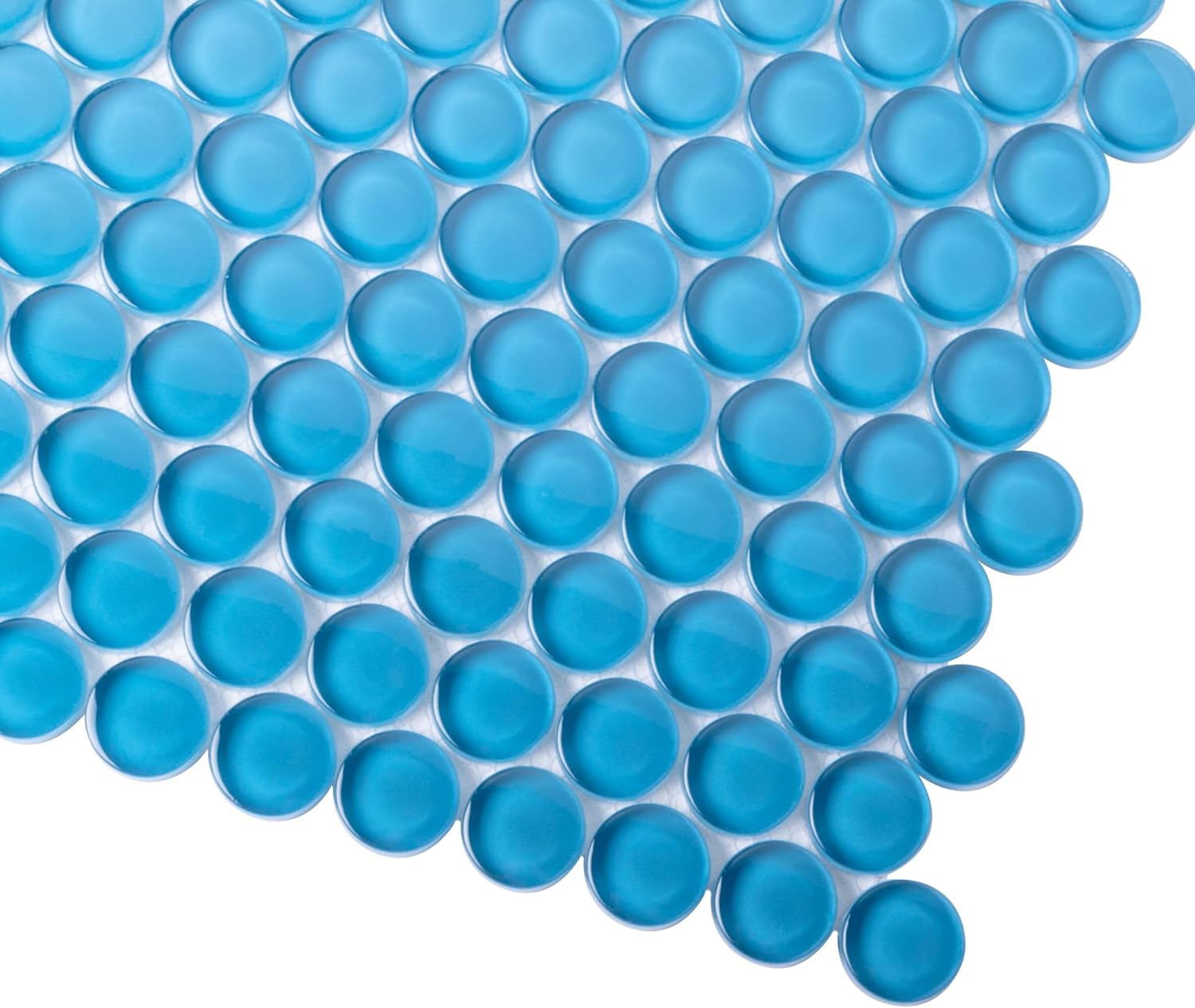 Penny Round Glass Mosaic Tile 1”x1” – 5 Sq Ft Box of 5 Tiles – Glossy Finish, Waterproof, Easy Install Mesh-Backed Tile for Kitchen Backsplash, Bathroom, Shower, Wall, & Decor - Sky Blue