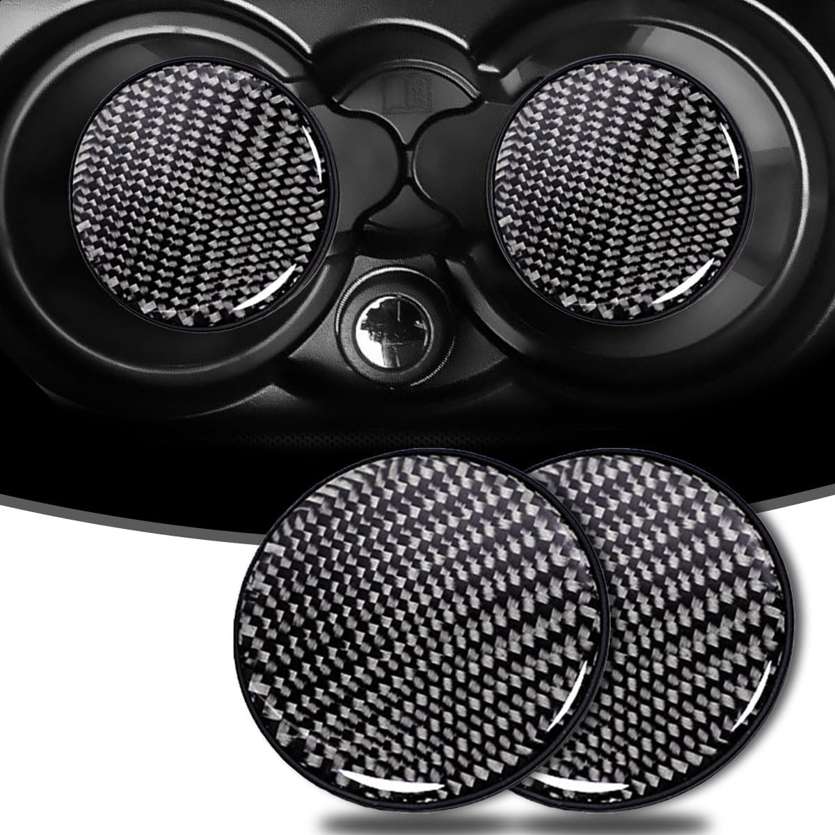 Car Cup Holder Coaster, 2 PCS Carbon Fiber Non-Slip Embedded Coasters, Universal 2.75 Inch Cup Holder Insert Coaster Pad, Non-Slip Bottle Pad Embedded in Cup Mat (Black)