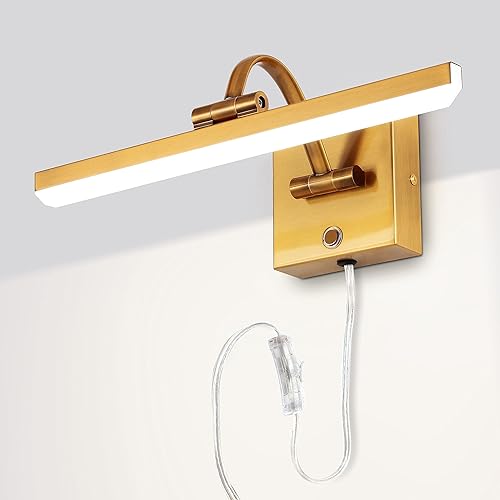 Miniatura 9 de MantoLite Lámpara de pared LED regulable de 15 pulgadas, lámpara de pared de gabinete de 6000 K 8 W, espejo de maquillaje de latón, lámpara de