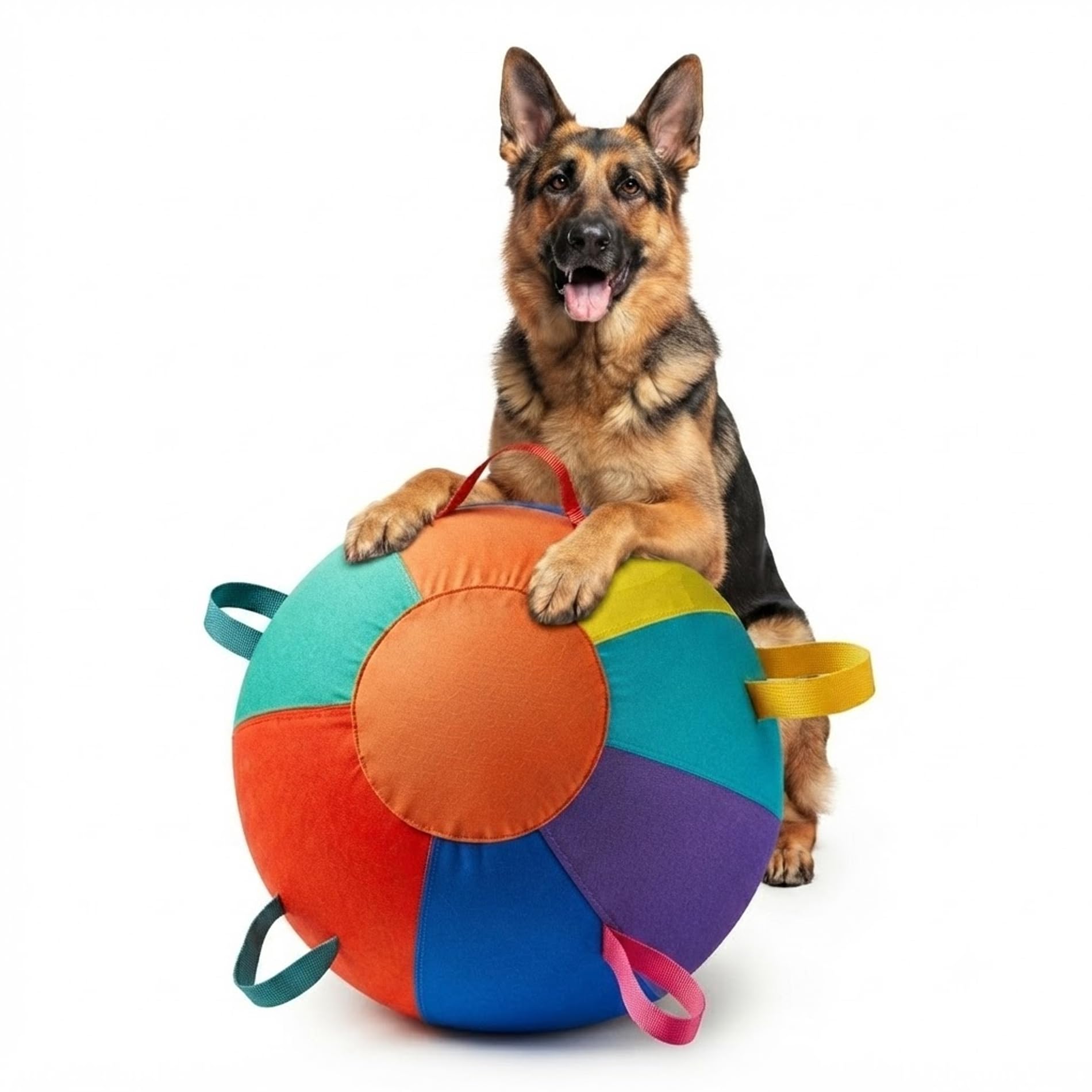 Generisch Hundespielbälle, große aufblasbare Spielzeugbälle für Haustiere, Innen- und Außenfußball für Hunde mit Griff, Ausdauertraining für Hunde (D, 45CM)