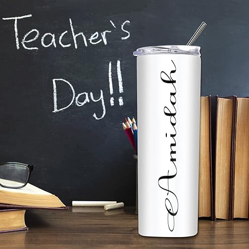 Miniatura 7 de Vaso delgado personalizado con tapas y pajitas con nombre impreso, vasos aislados personalizados de 20 onzas para mamá, mujeres y hombres