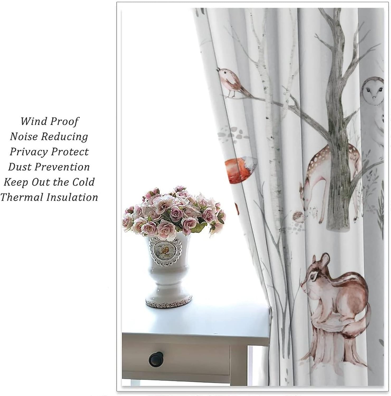 Rustic Woodland Forest Blackout Curtains,Watercolor Cute Animals Owl Fox Butterfly Squirrel Bear Window Curtains Rod Pocket Thermal Insulated Room Darkening Blackout Curtains 2 Panels 45L x 21W