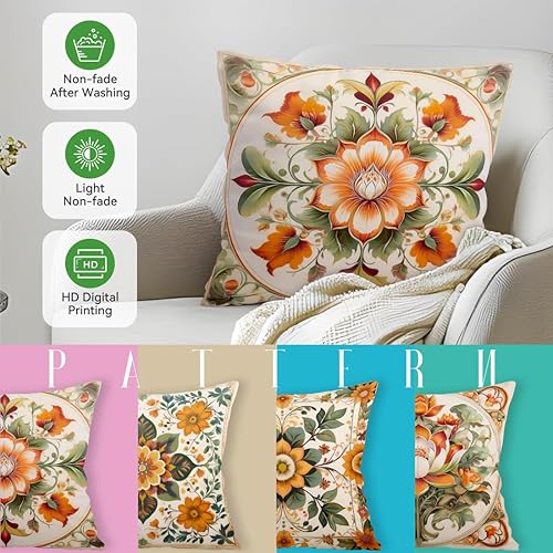 Miniatura 3 de OBSEDE Juego de 4 fundas de almohada clásicas simétricas retro de 18 x 18 pulgadas, fundas de cojín para sofá, cama, sala de estar, primavera al