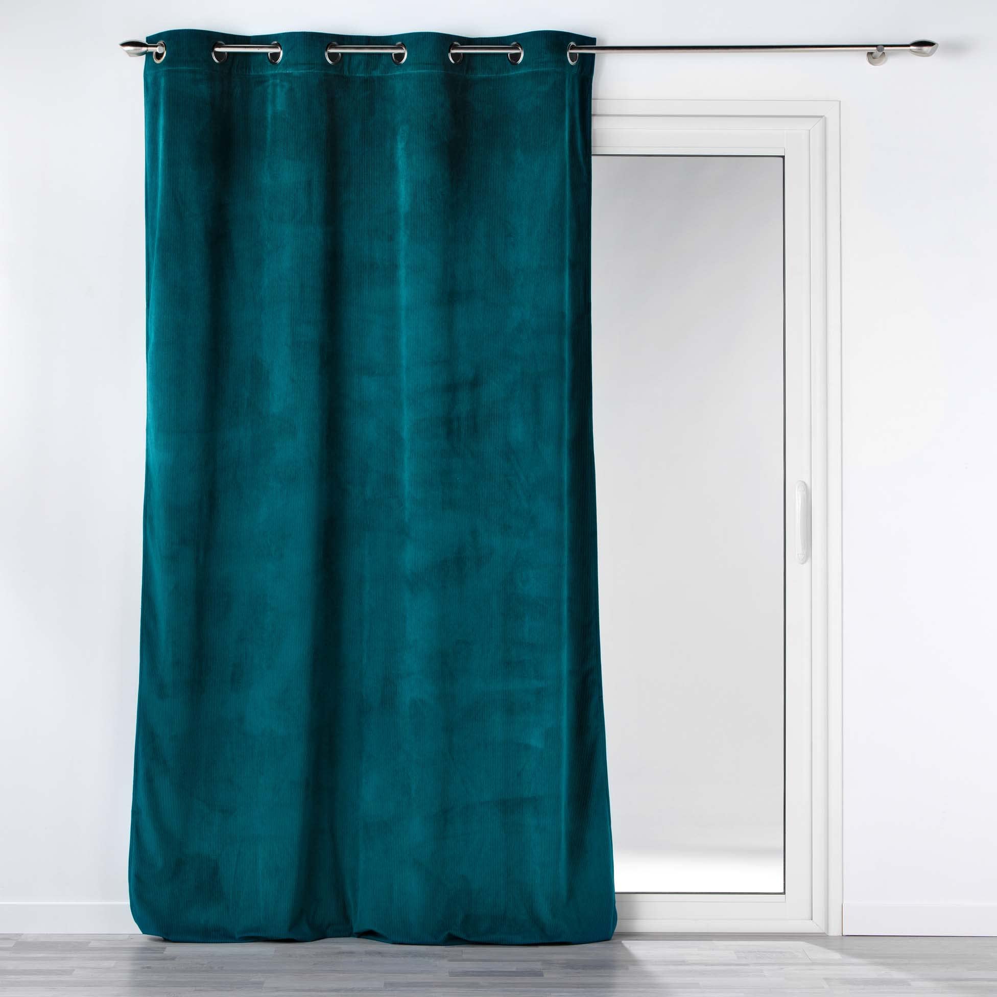 Douceur d'Intérieur, 140 x 260 cm Teal Corduroy Plain Casual Eyelet Curtain