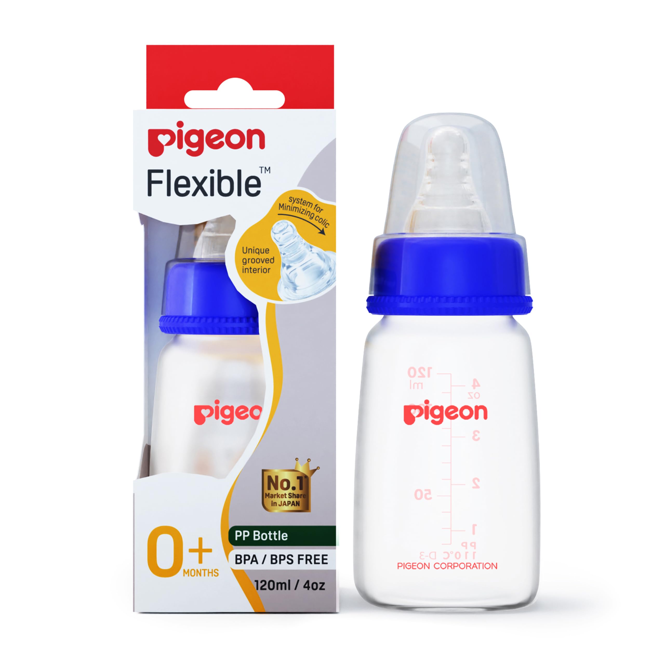 Pigeon Peristaltic Baby Nursing/Feeding Bottle KPP Nipple S,For 0+ Month Babies,BPA Free,BPS Free,Square Base,Blue,120 ml-image-41