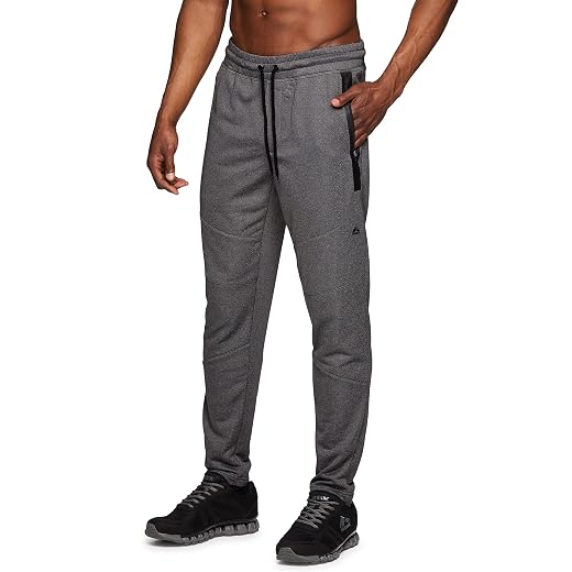 RBX Active Men's Athletic Performance Full Length Breathable Lightweight Quick Drying Tapered Pant with Zipper Pockets Zipper Pocket Charcoal L