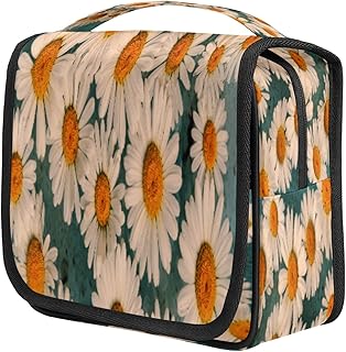 Saco de higiene pessoal pendurado margarida flor bolsa de higiene pessoal de viagem à prova d'água com gancho, margarida grande capacidade organizador de maquiagem cosmética com zíper para mulheres homens, kit de acessórios de viagem xampu banheiro bolsa de higiene pessoal de Natal