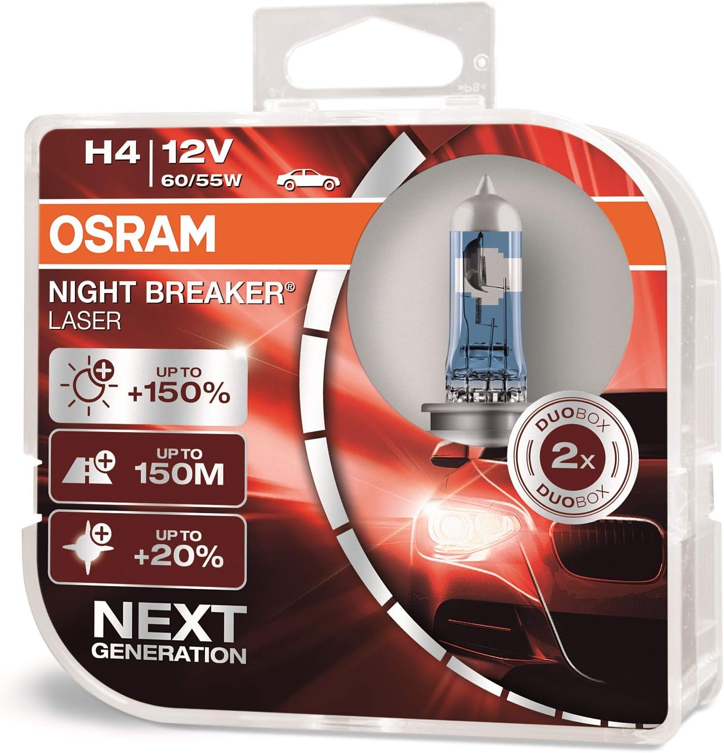 Osram H4 Night Breaker Laser Duo Box 64193NBL-HCB Light Next GEN (60/55W, 12V, Set of 2 Bulb,yellow,white) - Halogen