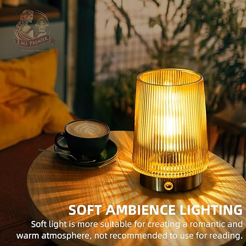 Miniatura 9 de MJ PREMIER Lámparas inalámbricas recargables de cristal, lámpara de mesa portátil, regulable, brillo táctil, funciona con pilas, lámpara táctil