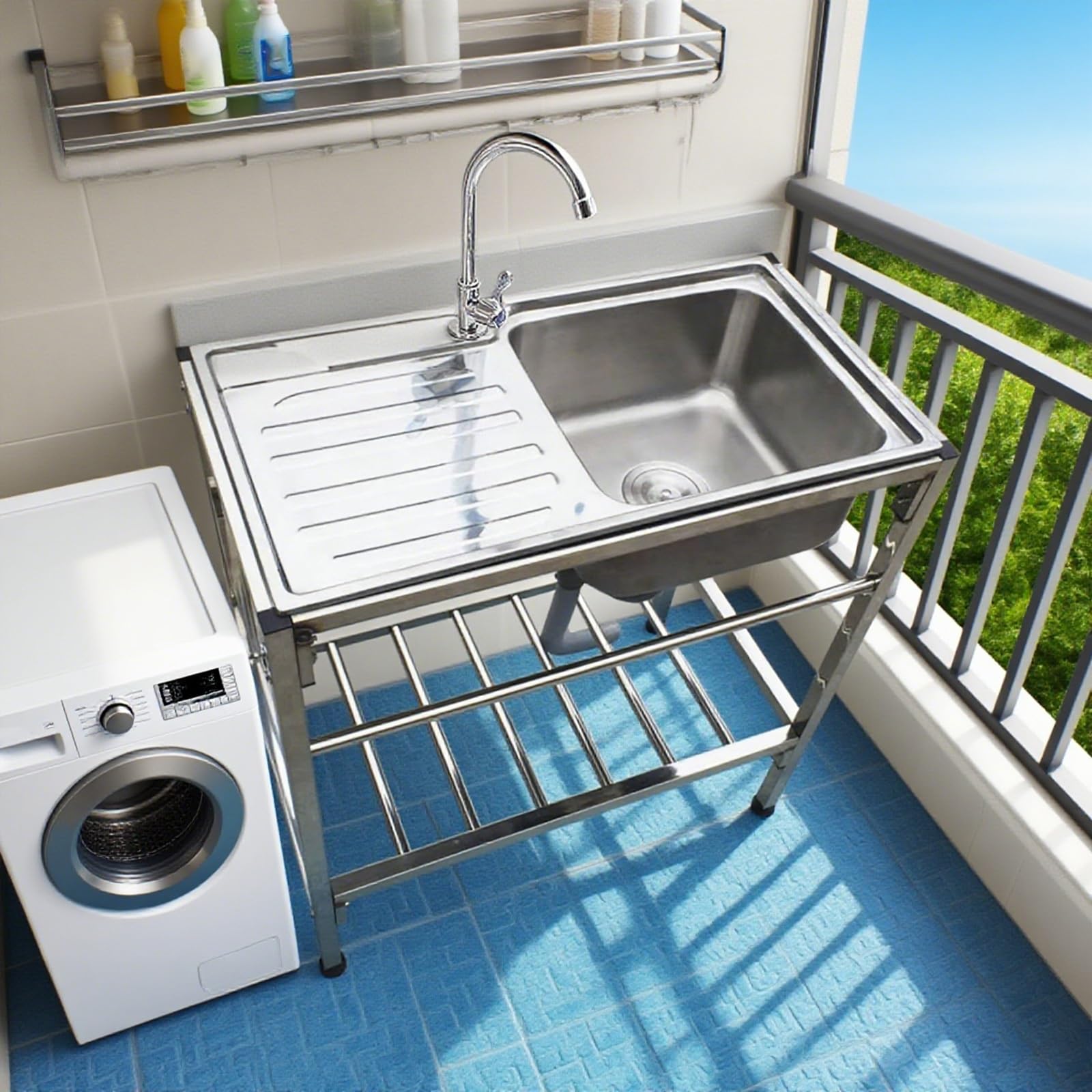 Lavandino in acciaio inox – Lavabo portatile con rubinetto dell'acqua calda fredda per uso esterno, perfetto per ristoranti e cortili
