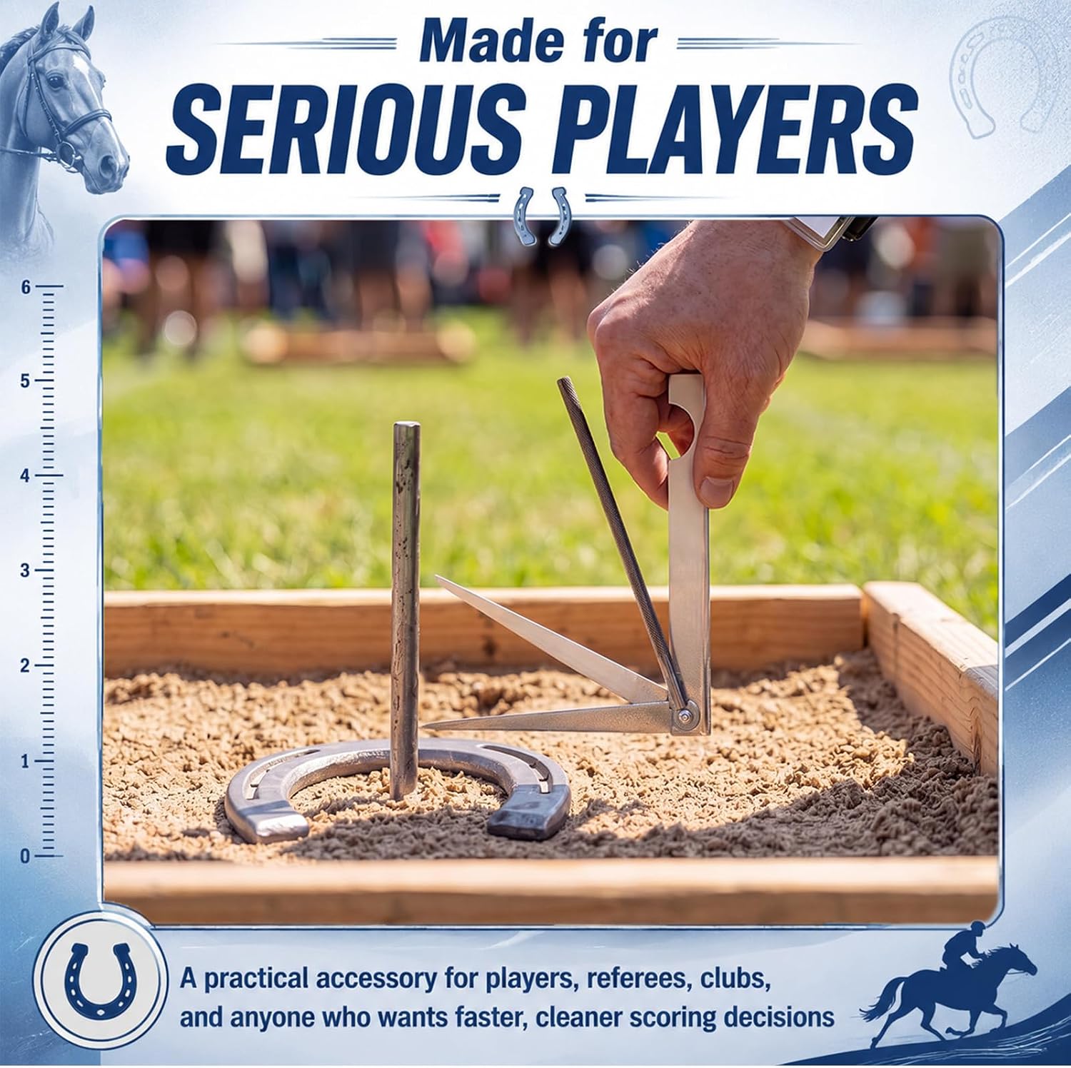 MorningRo Horseshoe Measuring Tool 4 in 1 Stainless Steel Pitching Scoring Gauge with Calipers, Straightedge & File, Portable Hook for Ringer Point Measurement for League Play