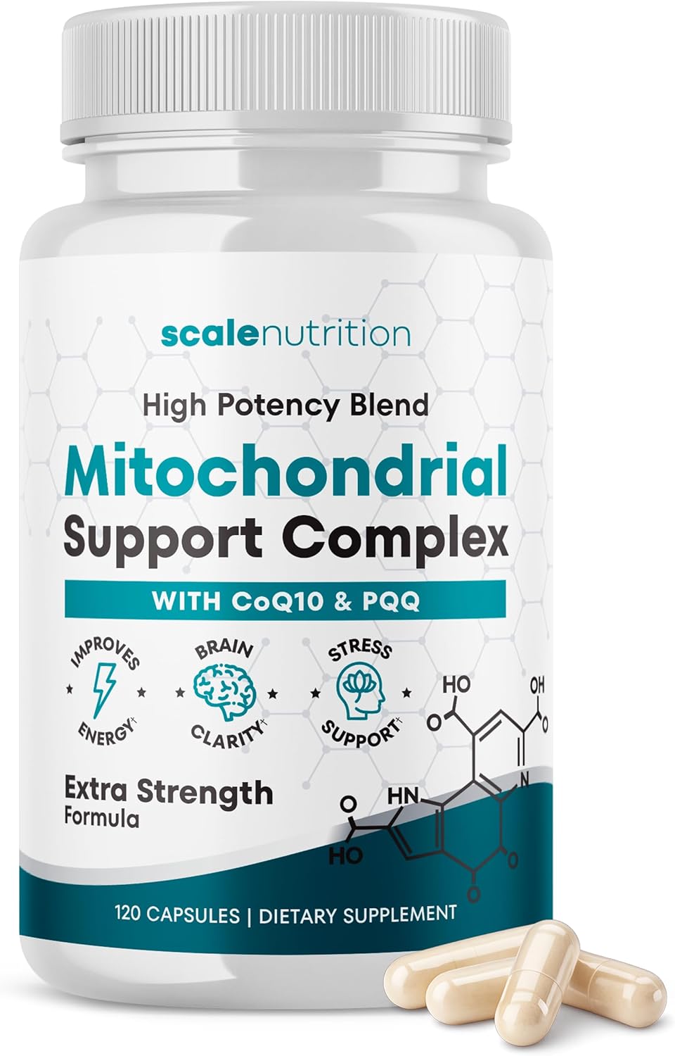 Mitochondrial Support Complex – Energy, Focus & Brain Clarity Support – CoQ10, PQQ, Acetyl-L-Carnitine – Cellular Energy & Stress Support Supplement - 120 Capsules