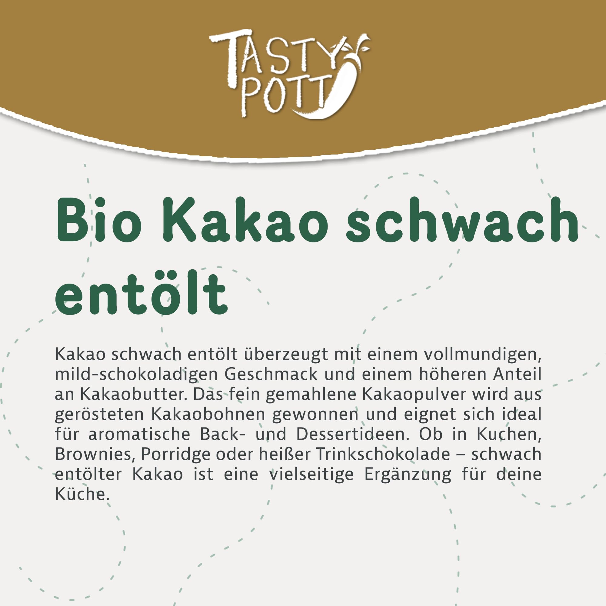 Tasty Pott Bio Kakao, schwach entölt I Kakaopulver I Zum Backen I Schokokuchen I Müslibowl I Vegane Küche I Intensiver Geschmack I Im Beutel 1000g (2x1000g)