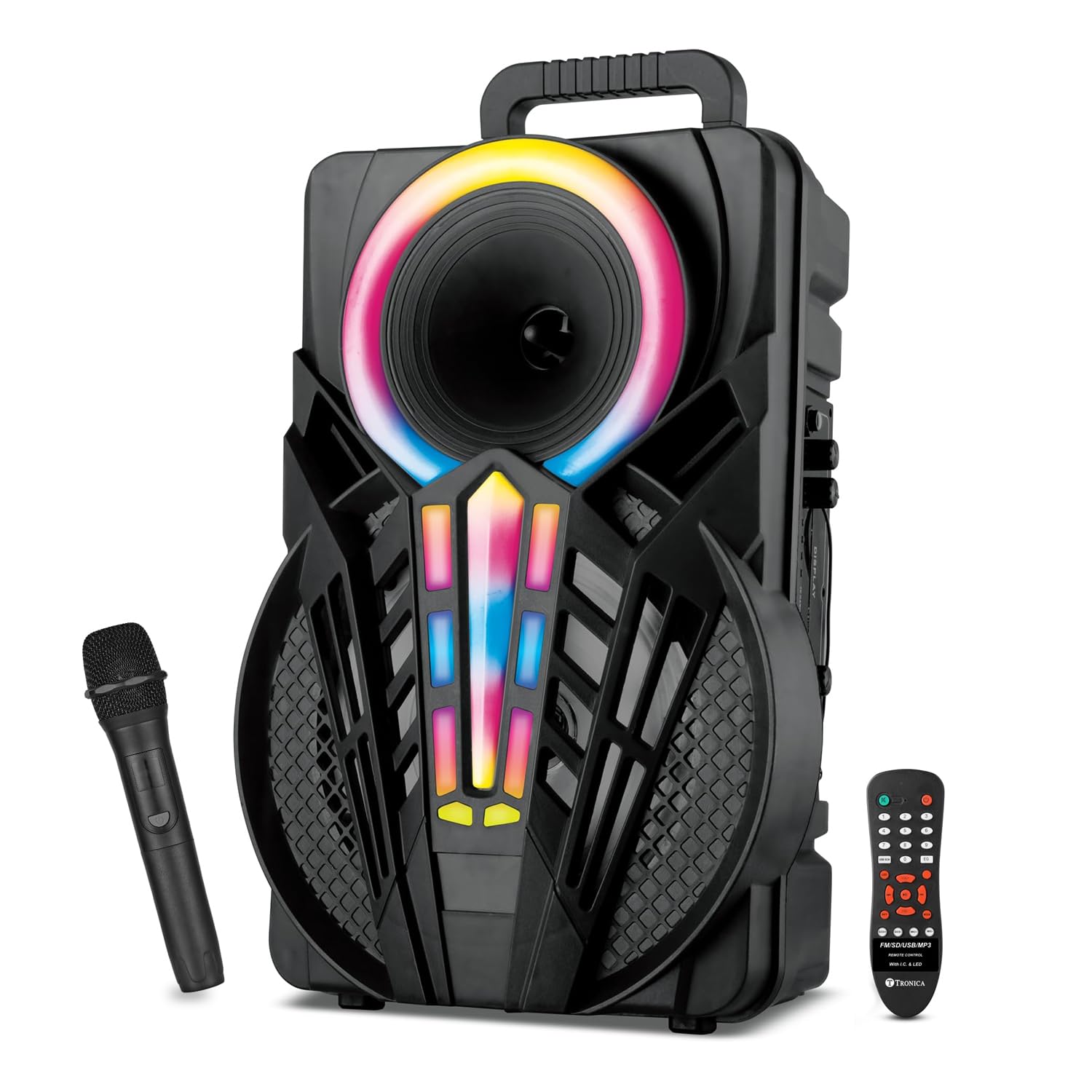 TRONICA Sargam PRO Karoake Wireless Bluetooth 50W Party Speaker Multi Media Portable Speaker Supporting LED Display, RGB Lights, USB, SD Card, AUX, MIC in, FM, TWS & Comes with Free Wireless Mic-picture-26