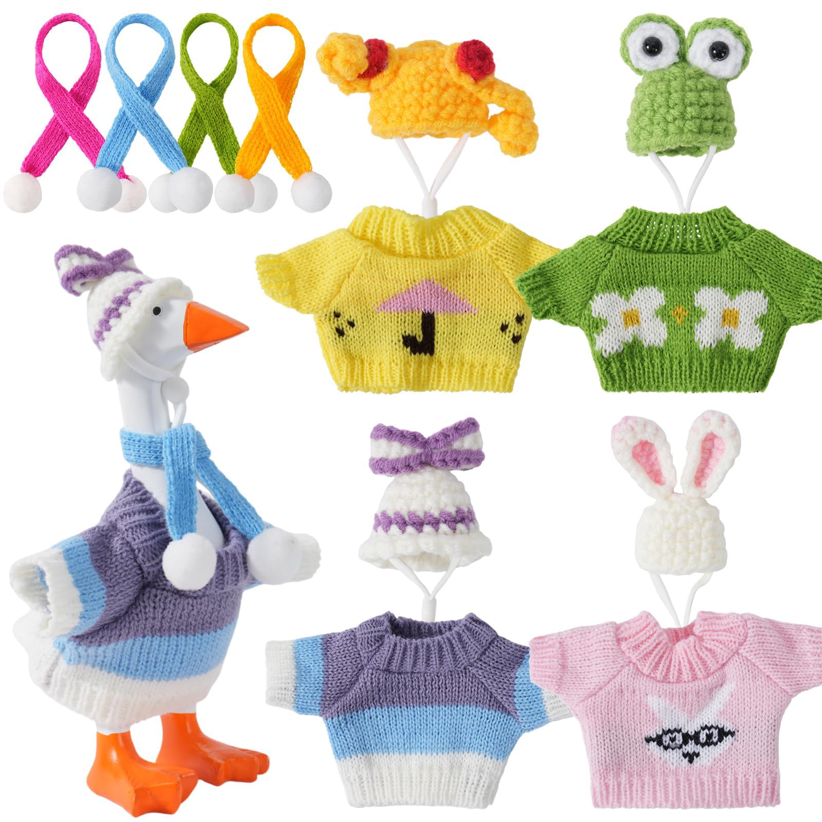 Eghunooye 7 Inch Desk Goose Figurine Outfits Adorable Mini Goose Costume with Sweater Hats Scarves for Parties Home Decor (Pink, 7inch)