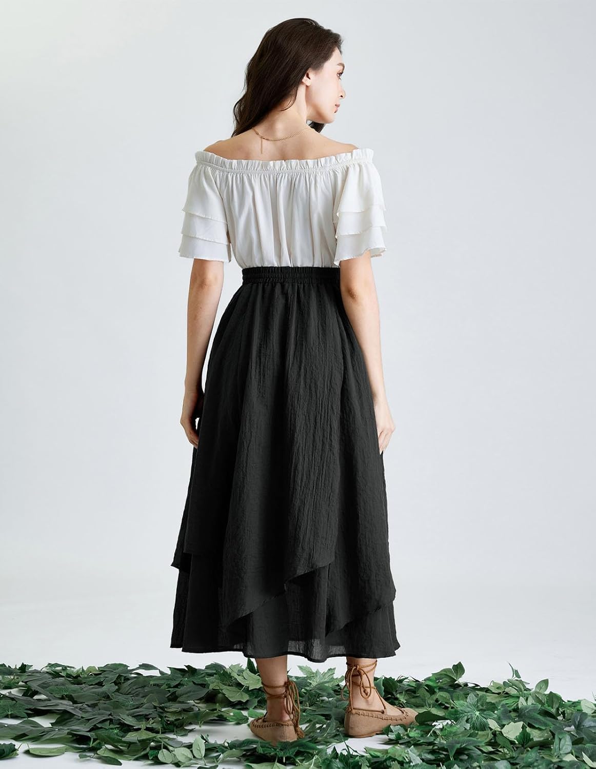 Scarlet Darkness Women Renaissance High Waist Skirt Double Layered Flowy Long Skirts - Image 4