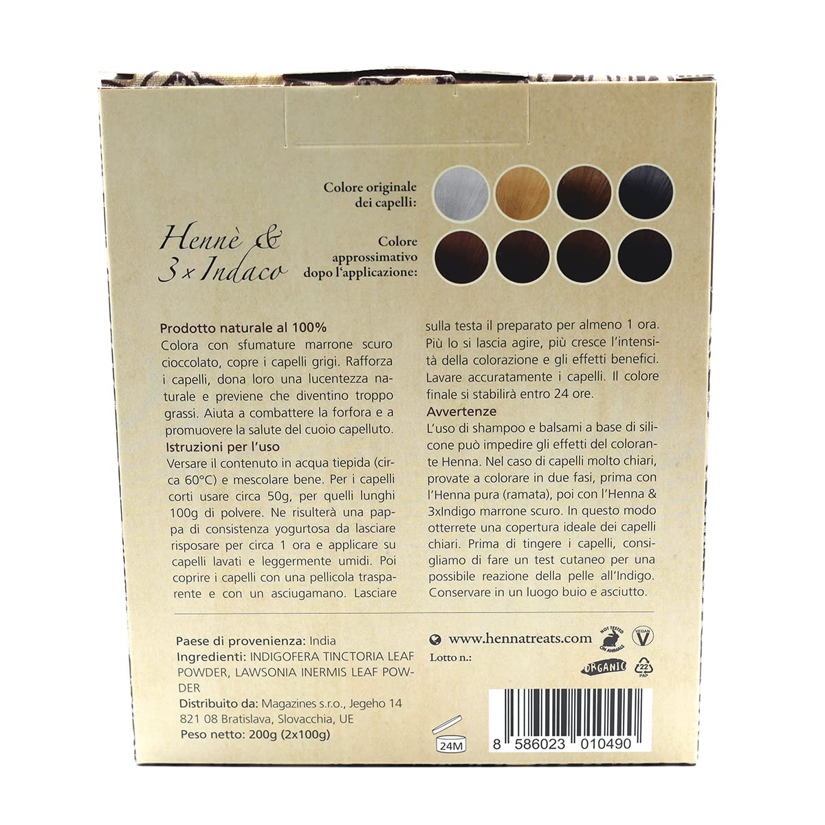 Hennè & 3× Indaco - Marrone scuro - Colorante naturale per capelli - Polvere - 200g