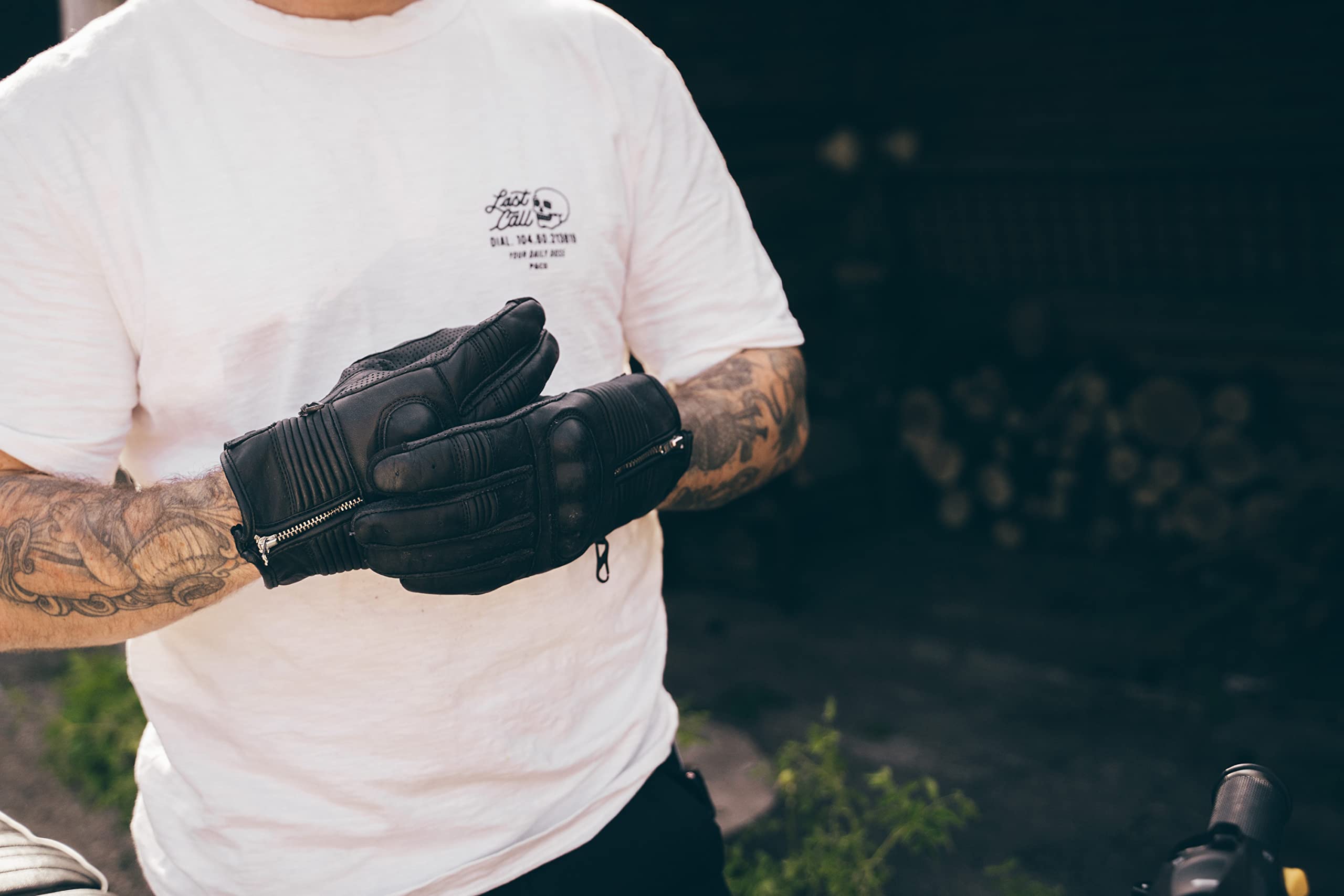 Texpeed Motorradhandschuhe Herren Leder - Biker Moped Gepanzert Knöchelschutz - Für Sommer oder Winter Schwarz - (L)