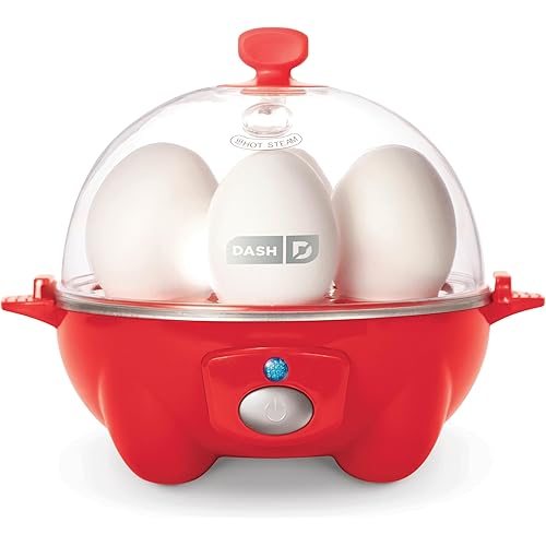 DASH Rapid Egg Cooker: 6 Egg Capacity Electric Egg Cooker for Hard Boiled Eggs, Poached Eggs, Scrambled Eggs, or Omelets with Auto Shut Off Feature - Red