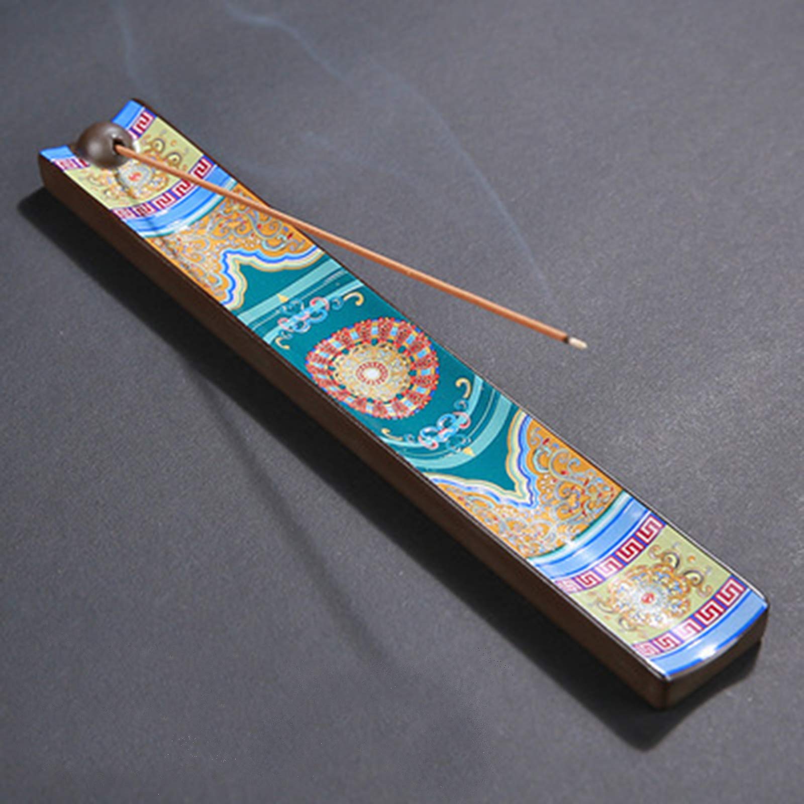 Rye Multicolor Handmade Ceramic Incense Stick Holder With Traditional Chinese Enamel Palace Pattern - Porcelain Burner For Lounging, Yoga Or Mosquito Repelling - Suitable For Cones
