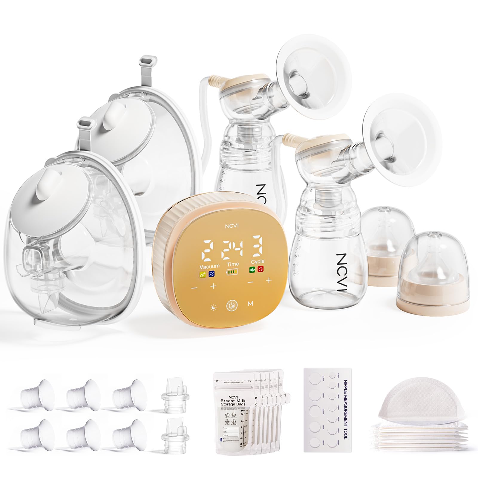 NCVI Tiralatte elettrico 2 in 1 8132 Pro con coppe indossabili, pompe a microvibrazione a mani libere con aspirazione ospedaliera, 4 modalità e 9 livelli, display a LED e 4400 mAh