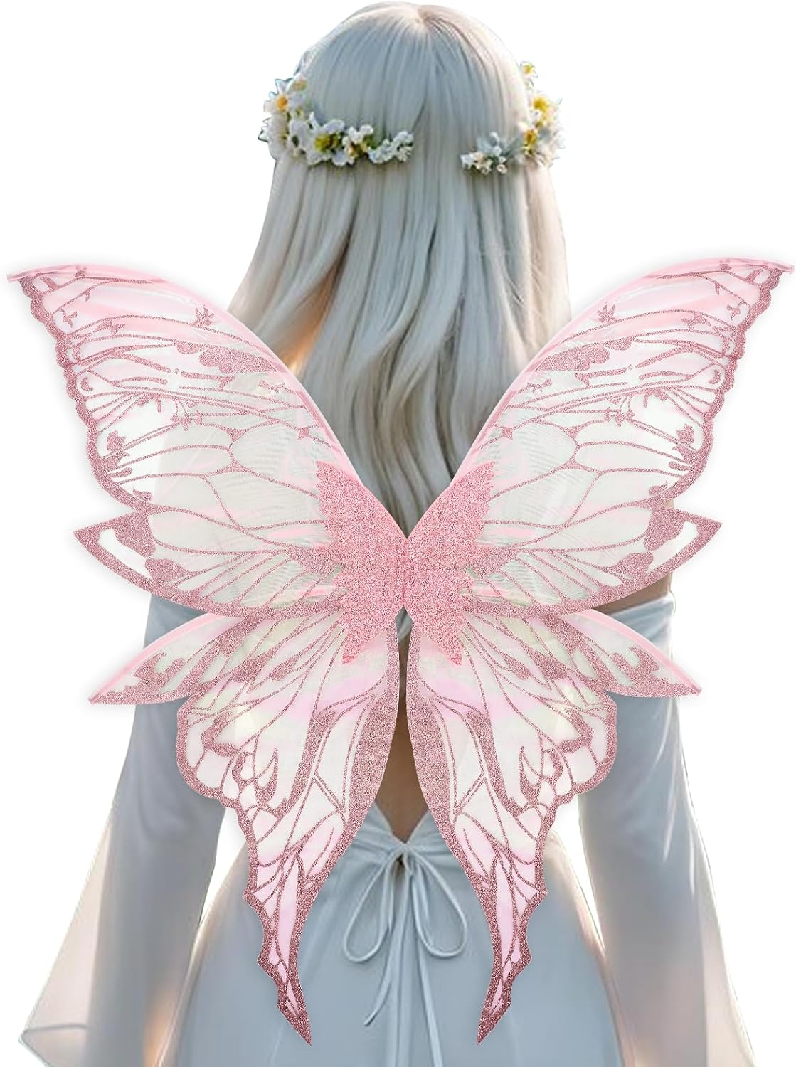 ALIBBON Large Fairy Wings Glitter Transparent Fairy Costume for Women Adults, Butterfly Wings Angel Elf Dress Up Accessories
