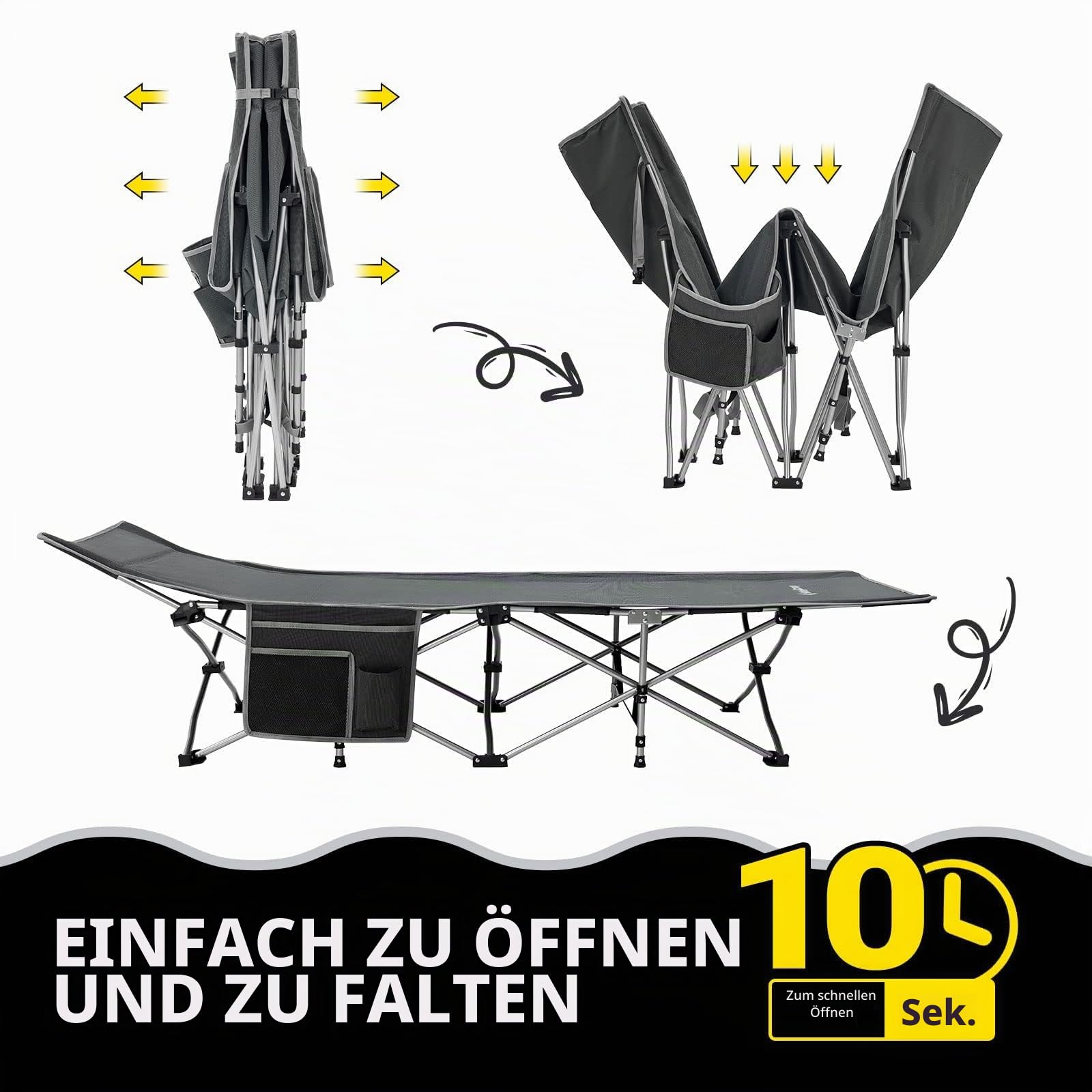 KingCamp Feldbett Klappbar Campingbett Klappbett Campingbett Ultraleicht Campingliege Faltbar mit Seitentasche Faltbar Gästebett für Outdoor Indoor Camping Garten Reisen Wohnwagen Zubehör 190 x 67 cm