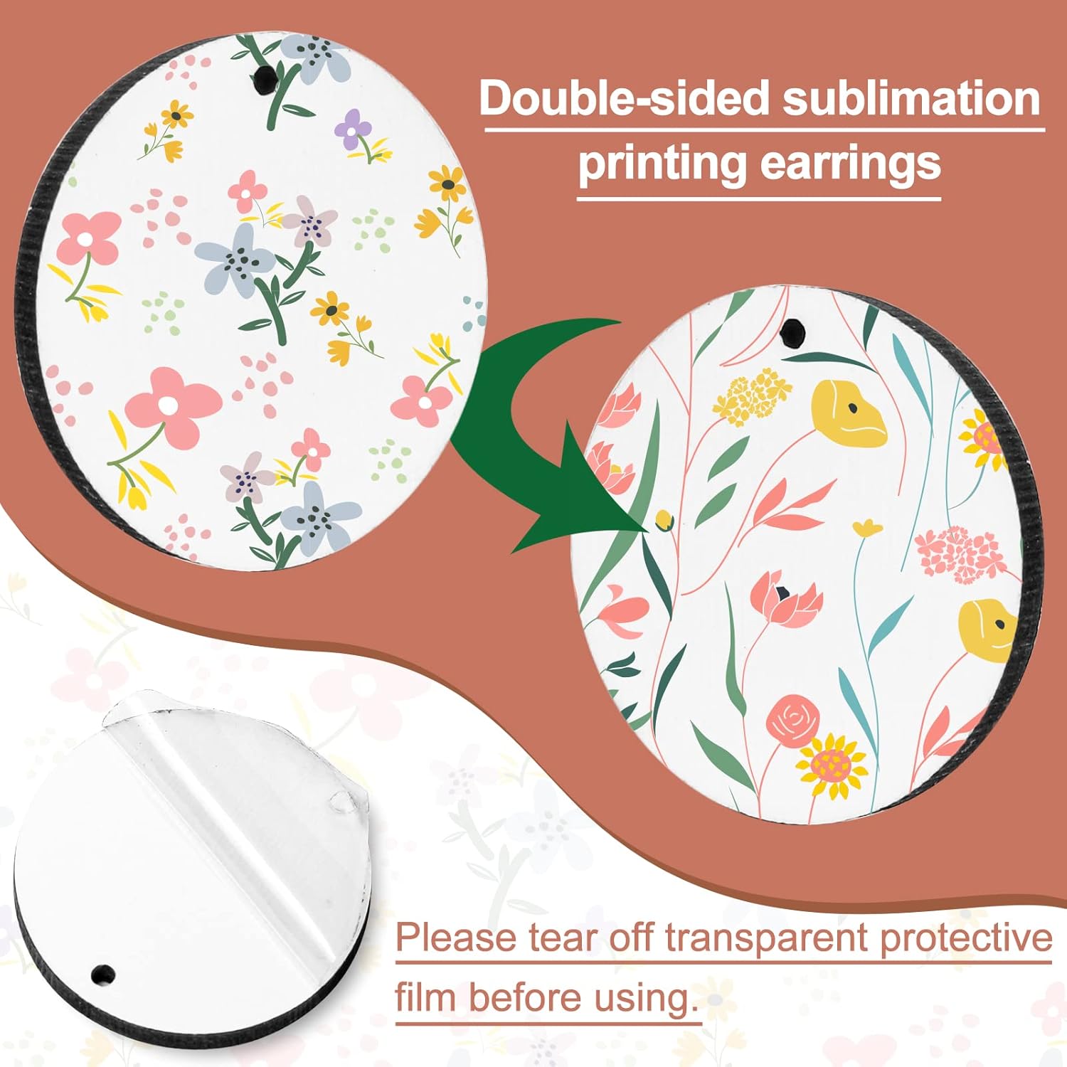 Whaline 40Pcs Sublimation Blank Earrings Round Heart Teardrop Irregular Square MDF Board White Earrings Heat Transfer Earring Unfinished Wood Earring for Jewelry DIY Making Crafts Supplies - Image 3