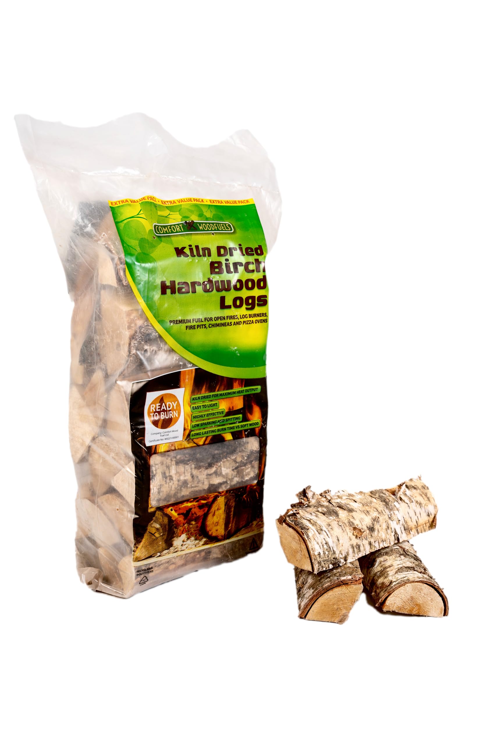 Yorkshire Trading Comfort Wood Fuels Premium Kiln Dried Birch Logs – High Heat, Low Spark, Eco-Friendly Fuel for Fires and Ovens – 22L Carry Pack