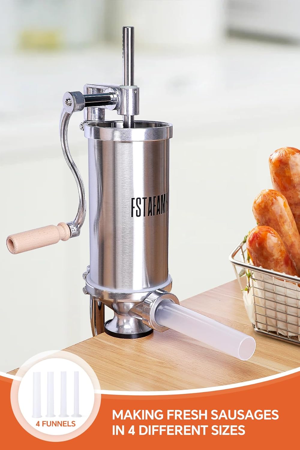 Vertical Sausage Stuffer with 4 Interchangeable Tubes, Stainless Steel Construction (2.5LBS VERTICAL)
