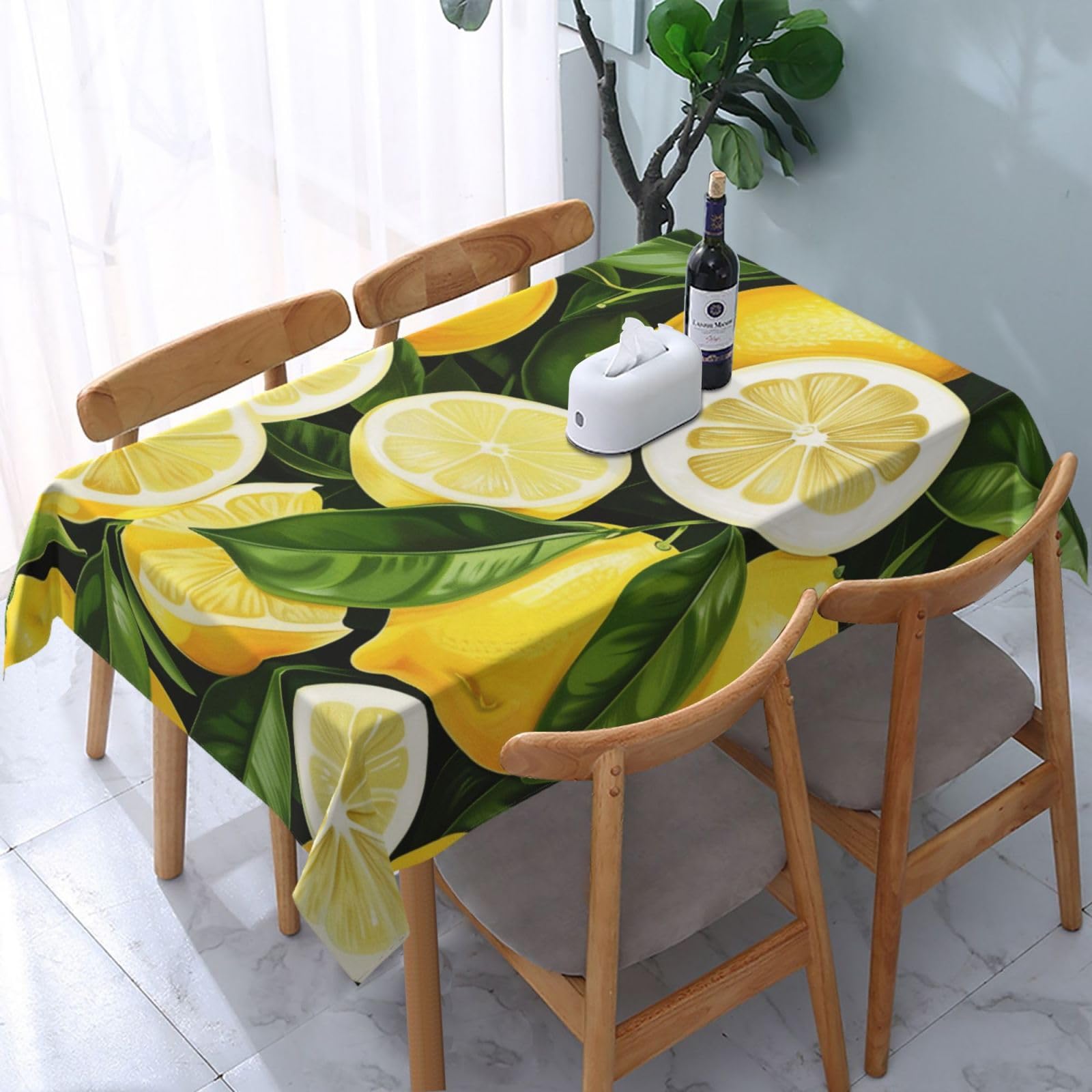 WPKJU Fresh Tropical Lemons Printed Tablecloth Water Resistant Table Cover Washable Rectangle Table Cloth for Tables 54x72 in