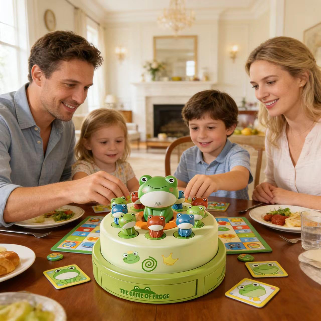 Electric Turntable Bouncing Frog Toy Set - Interactive Pop-up Game with Music & Lights, Kids Focus Training, Family Catch Activity