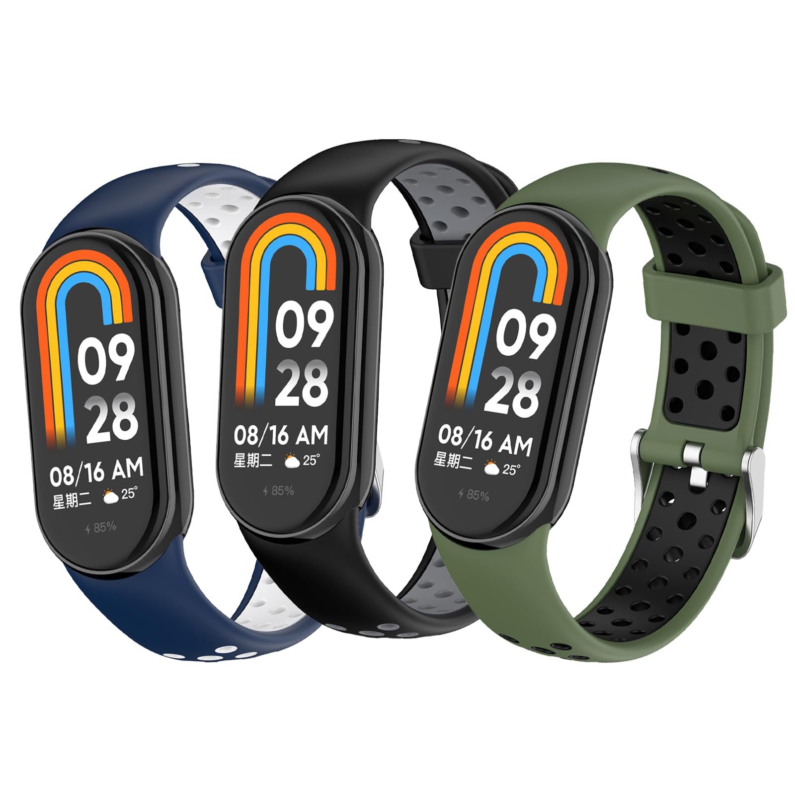 BDIG 3 Piezas Correa Compatible con Xiaomi Mi Band 10/Mi Band 9/Xiaomi Mi Band 8, Pulseras Deportiva de Silicona Suave de Bicolor para Xiaomi Mi Band 10/9/8