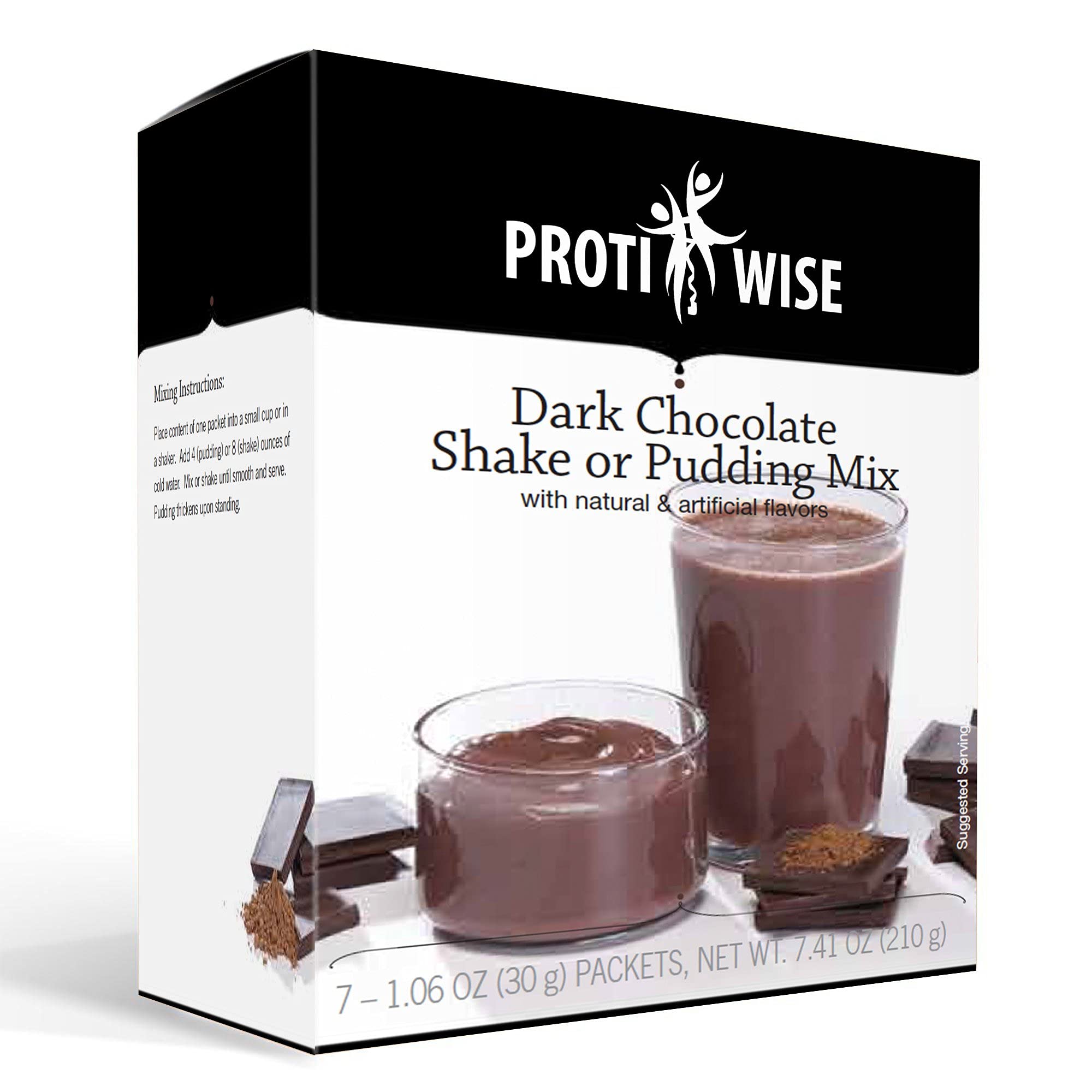 ProtiWiseHigh Protein Shake & Pudding Mix | 15g Protein, Low Fat, Low Calorie, Low Sugar | Gluten Free KETO | Meal Replacement for Hunger Control | Dark Chocolate Flavor | 7/Box