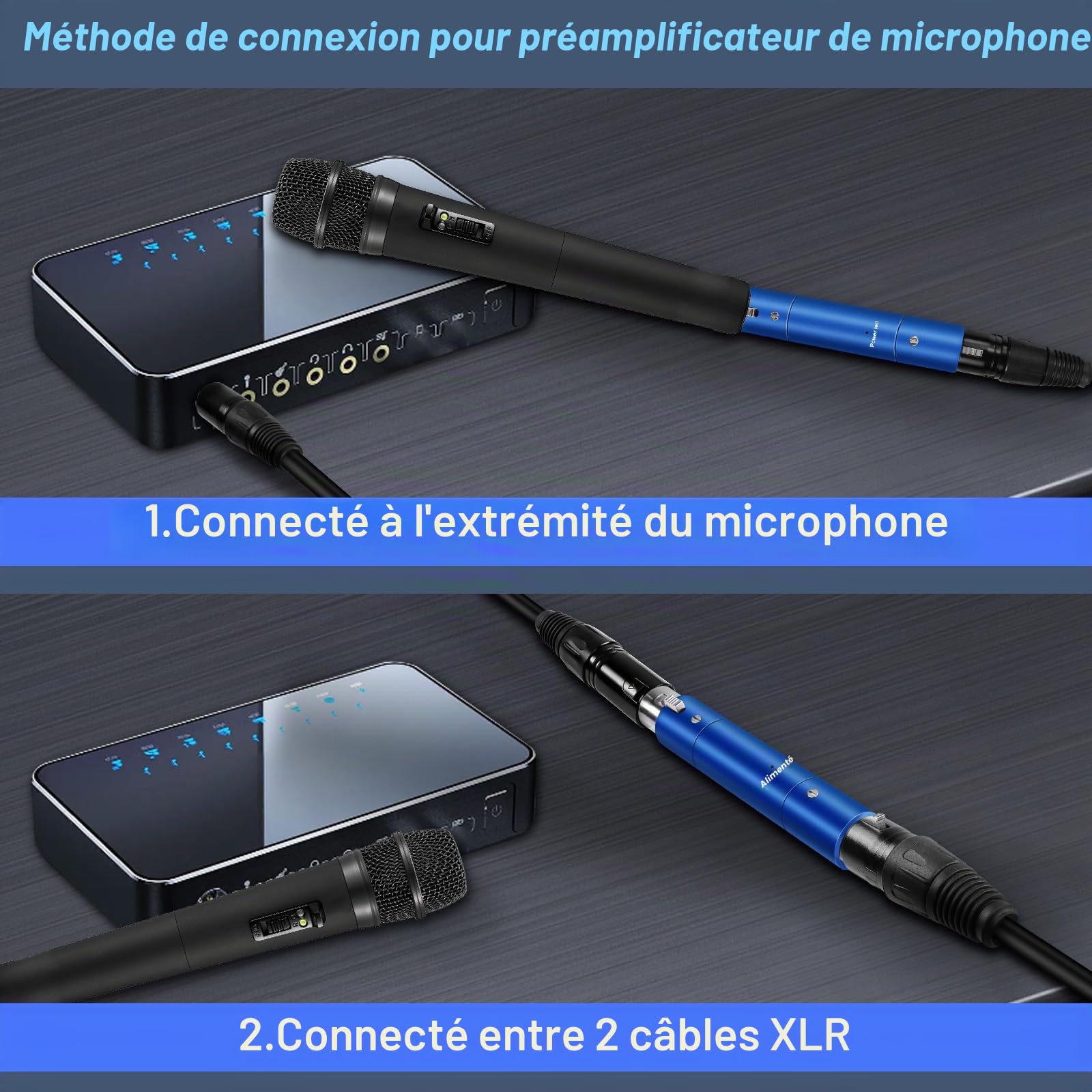 XMSJSIY Préamplificateur de micro pour microphone - Gain ultra propre pour microphone dynamique actif en ligne jusqu'à +28 dB - Amplificateur XLR professionnel pour enregistrement en studio de