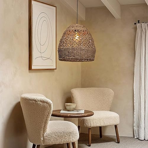 Miniatura 2 de Arturesthome Lámpara colgante tejida de ratán para isla de cocina, lámpara de techo tejida a mano, luz colgante de algas naturales hecha a mano para
