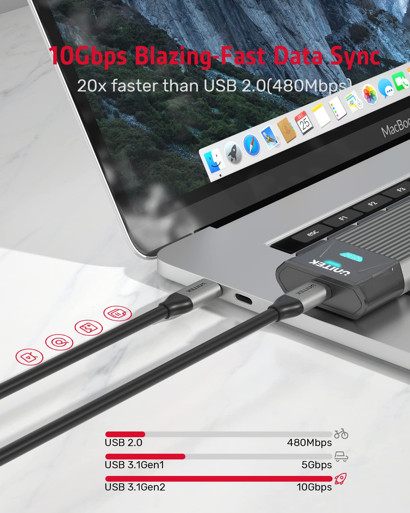 UnITEK Human friendly USB-C 100W PD hızlı şarj kablosu, 4K@60Hz ve 10Gbps veri (USB 3.2 Gen2) C14082ABK Power Delivery 100W USB SuperSpeed + Quick Charge siyah