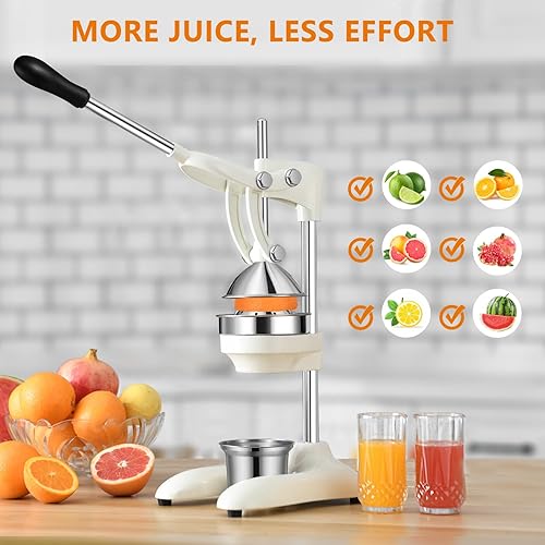 Miniatura 2 de Exprimidor XXL de hierro fundido a mano para naranja, limón, lima, granada, pomelo, cítricos con doble patrón y taza de acero inoxidable, exprimidor