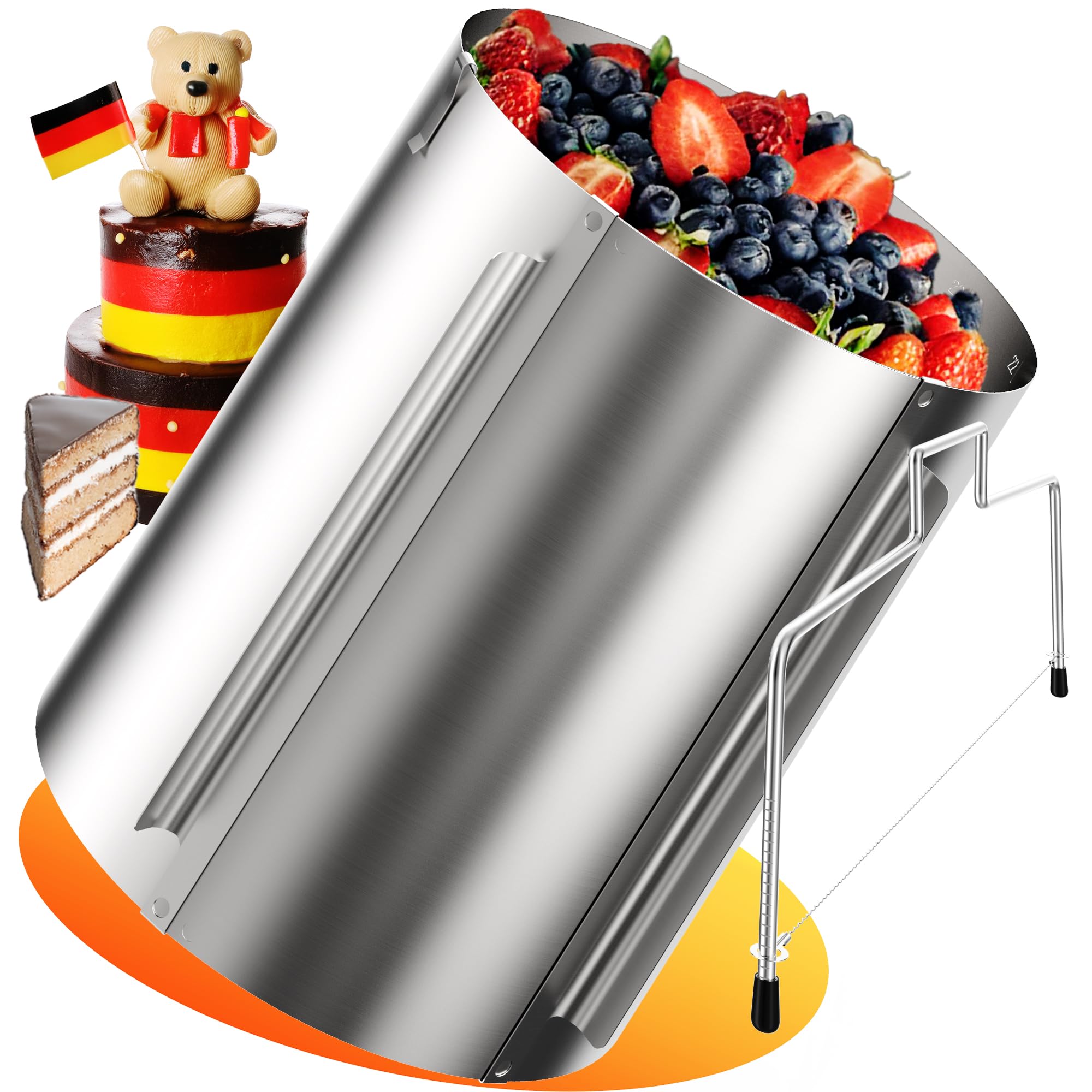 Menz Tortenring verstellbar hoch 20 cm - Edelstahl Kuchenring rund verstellbar Ø 16-30 cm, Stabiler Backring und Backrahmen rund, extra-hohe Tortenform zum Schichten und Dekorieren