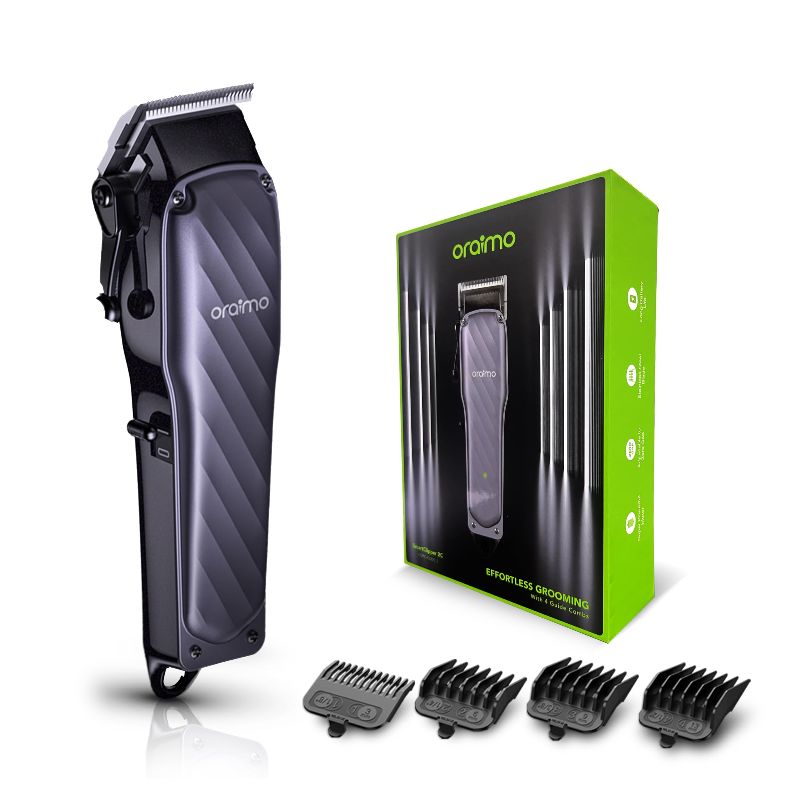 Oraimo SmartClipper Cordless Hair Clipper | Professional & Personal Grooming | Zero Gap Adjustable Self-Sharpening Blades | 150-Min Runtime | Full Body Trimmer with 4 Guide Combs (OPC-CL30C)