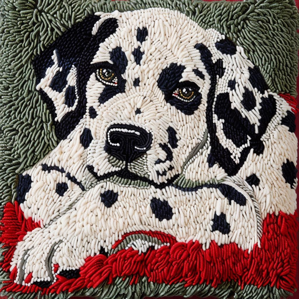 Little Dalmatians Dog Latch Hook Kits Pillow DIY Handmade Cushion Crochet Yarn Embroidery Needlework Hook and Latch Kit Pillowcase Rug Cover Home Sofa Christmas Decoration 43x43cm