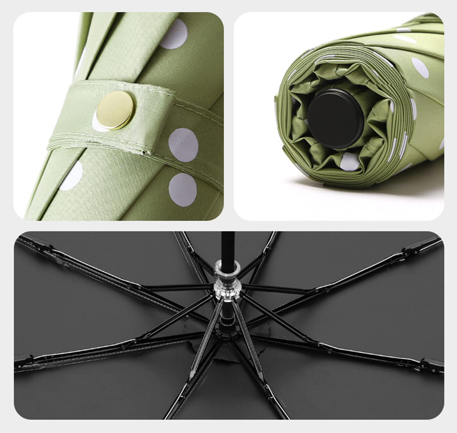 Paraguas de Viaje a Prueba de Viento, Paraguas Plegable Compacto con Mango de Madera Maciza de Lunares, protección UV UPF 50+ de 8 Varillas, Paraguas para Hombres y Mujeres