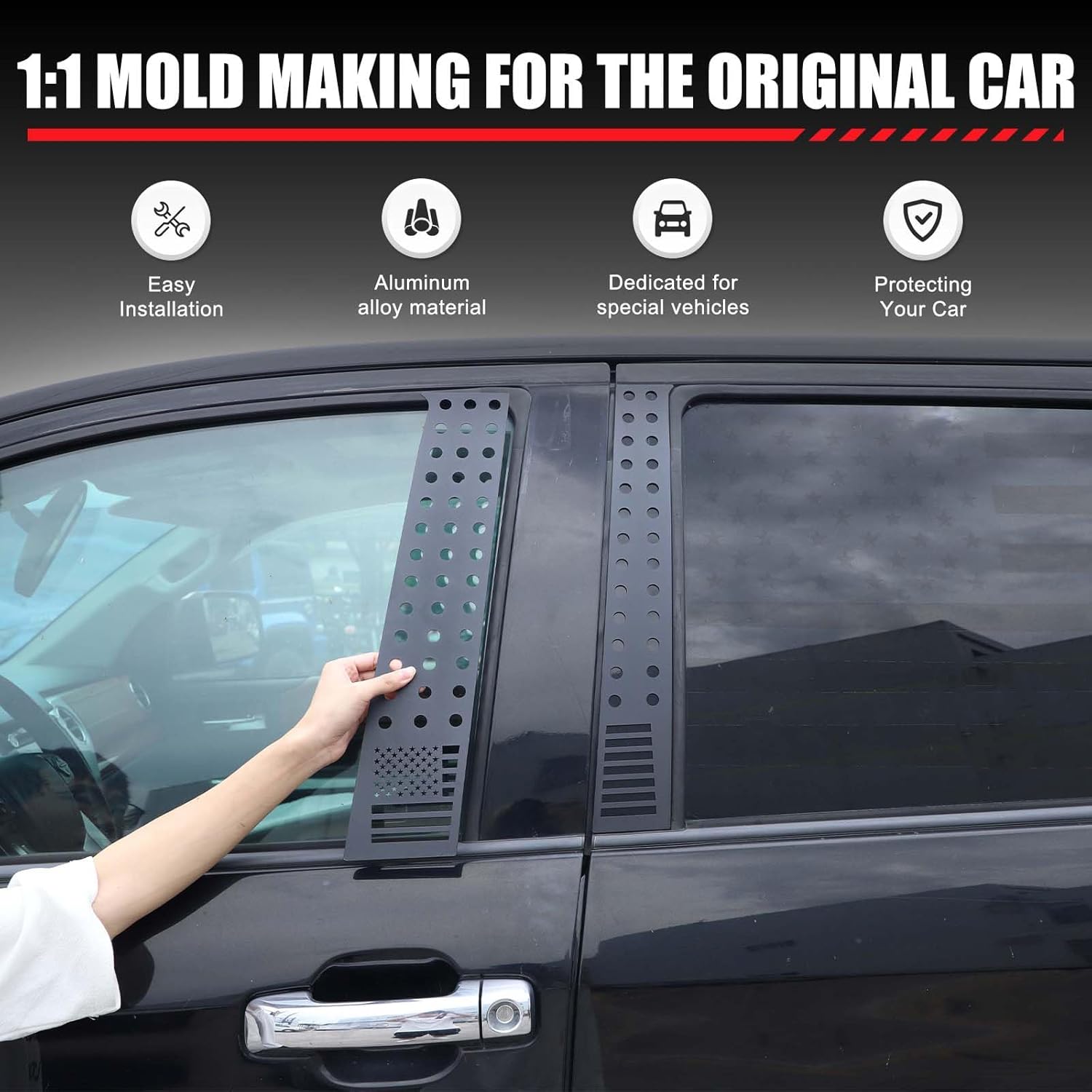 Door Center Pillar Post Cover Trim Set Compatible with Toyota Tundra 2007-2021, Aluminum Alloy Honeycomb Car Decoration Accessories (USA Flag)
