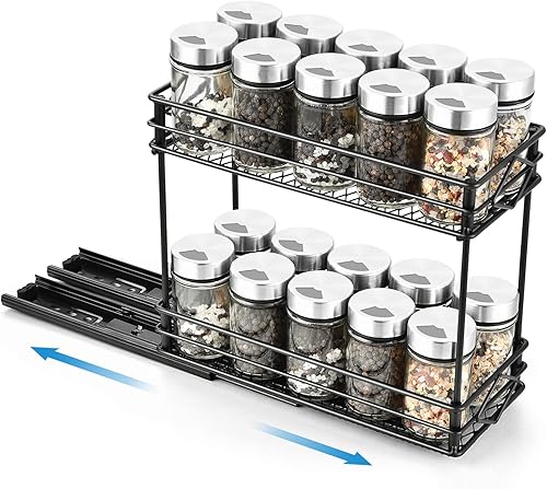 Miniatura 5 de aceyoon Organizador de especias extraíble de 2 niveles para gabinete, estante de especias deslizante de 4.5 pulgadas con alfombrilla de EVA y