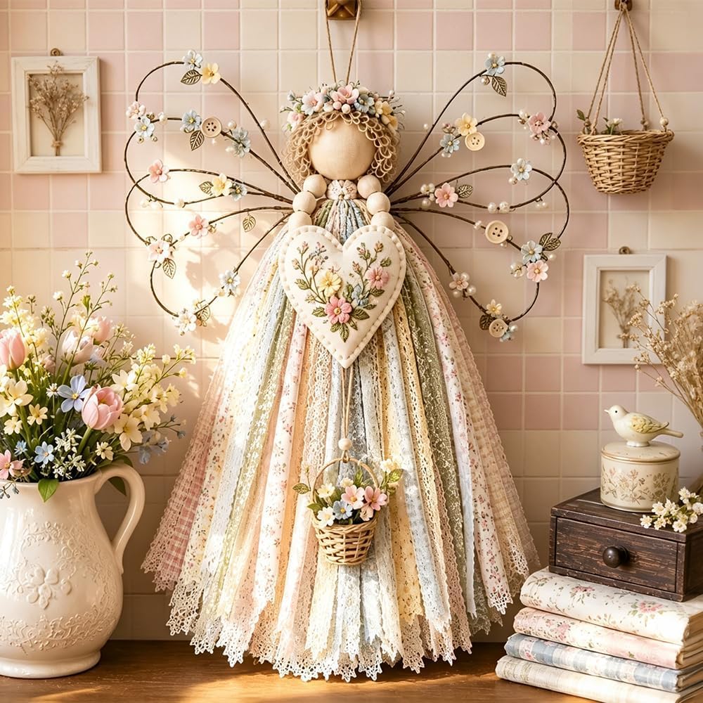 Handmade Angel Fabric Hanging DIY Kit, Angel Craft Kit Wall Weaving for Home Wall Decor Christmas Gift